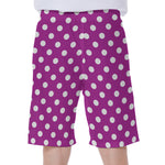 Purple And White Polka Dot Pattern Print Men's Beach Shorts