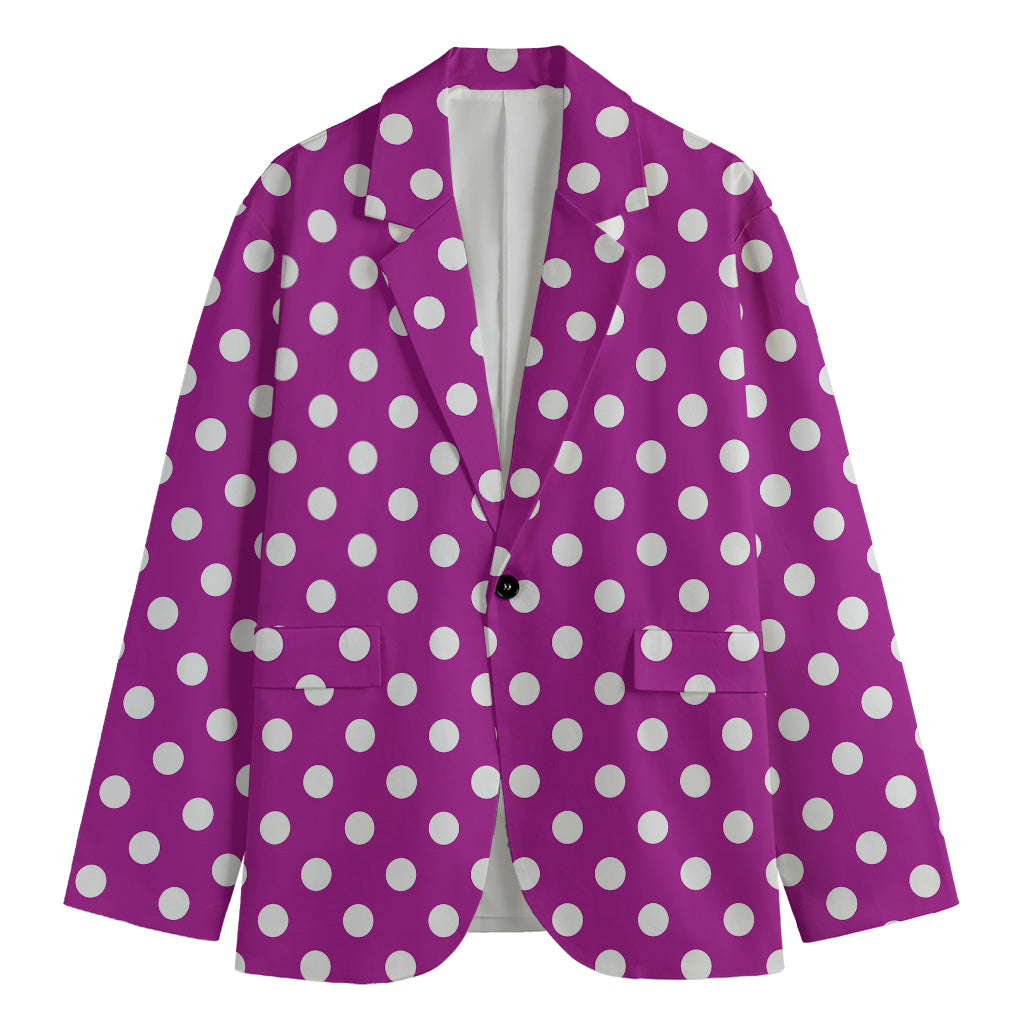 Purple And White Polka Dot Pattern Print Men's Blazer