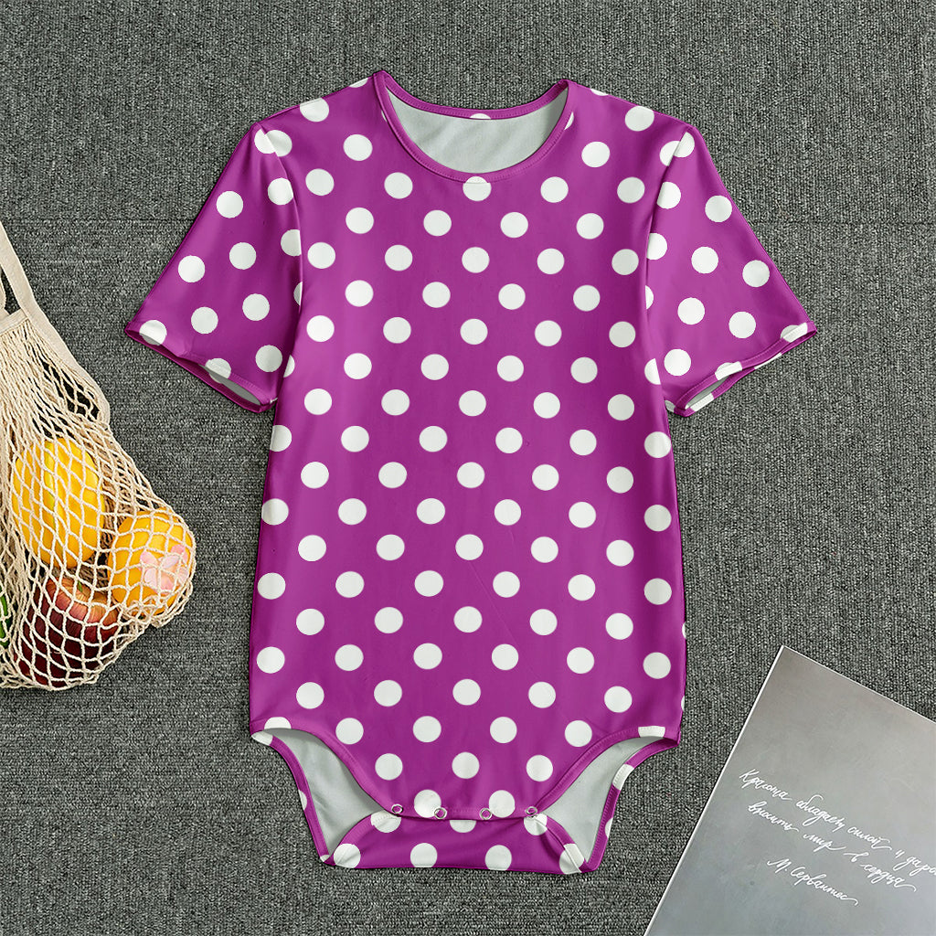 Purple And White Polka Dot Pattern Print Men's Bodysuit