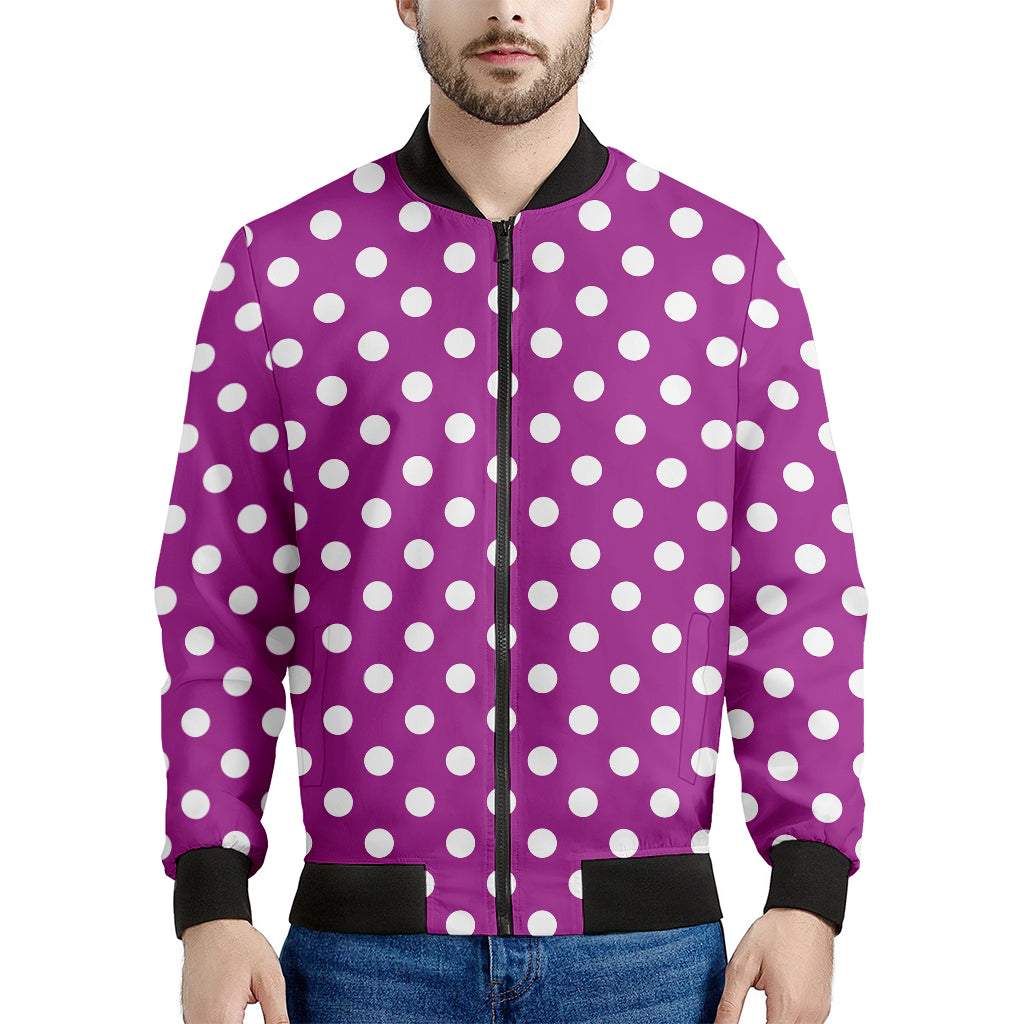 Purple And White Polka Dot Pattern Print Men's Bomber Jacket