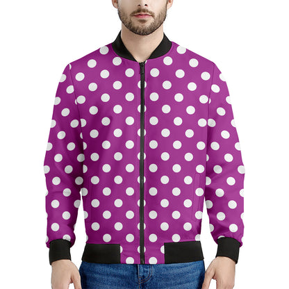 Purple And White Polka Dot Pattern Print Men's Bomber Jacket
