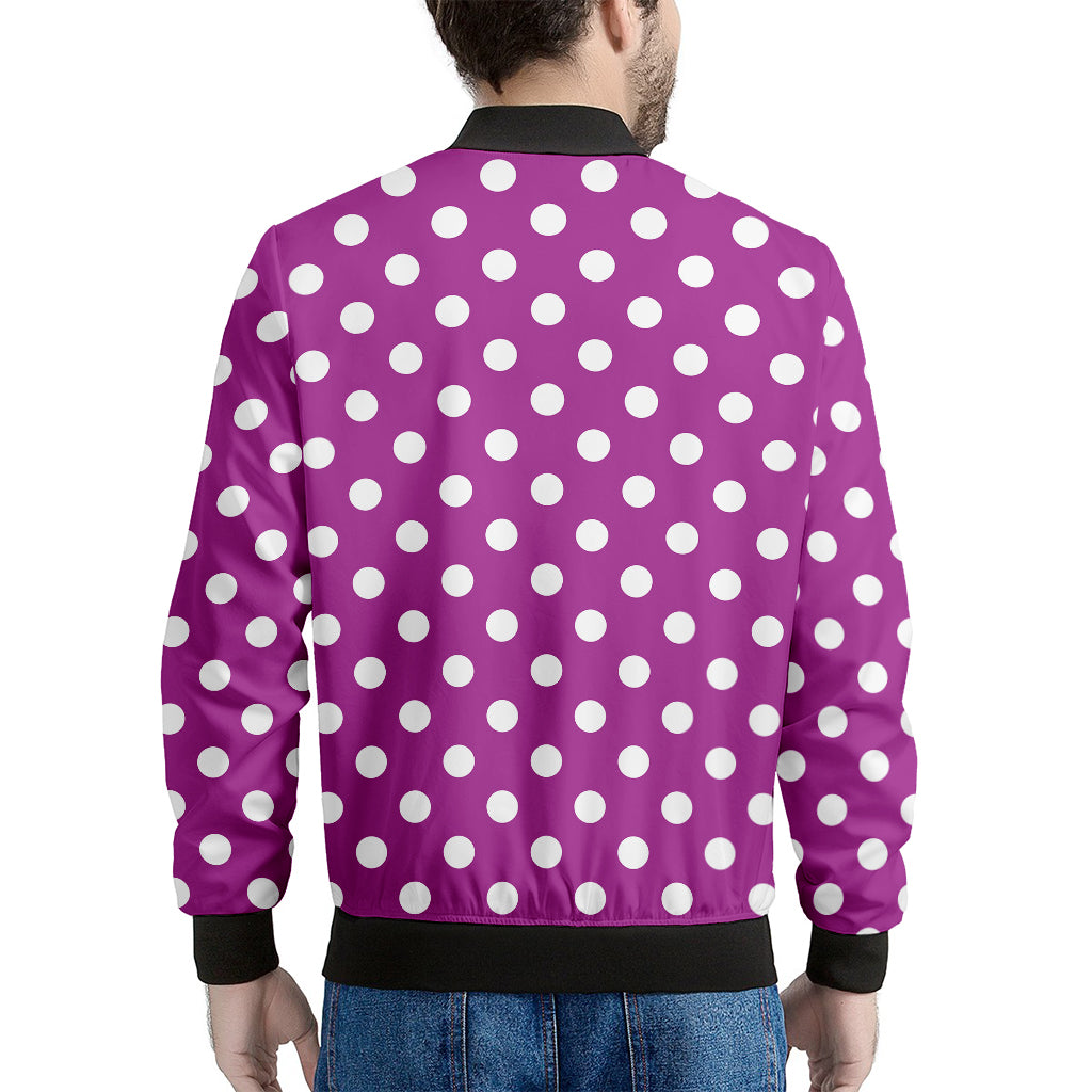 Purple And White Polka Dot Pattern Print Men's Bomber Jacket