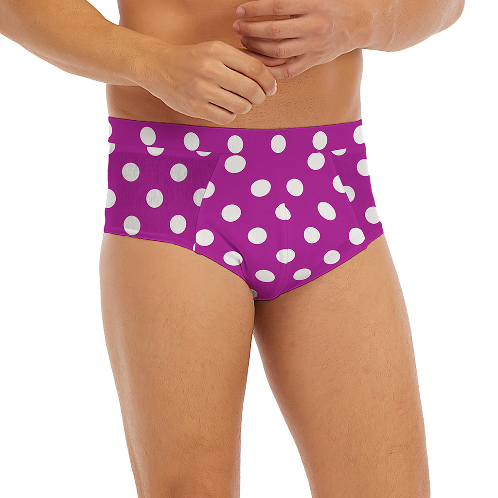 Purple And White Polka Dot Pattern Print Men's Briefs