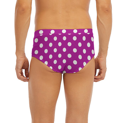Purple And White Polka Dot Pattern Print Men's Briefs