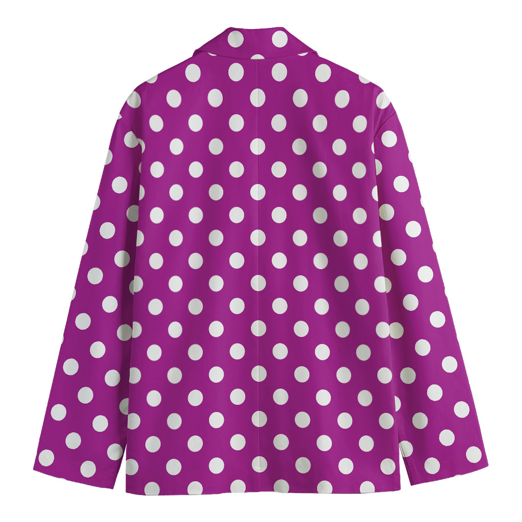 Purple And White Polka Dot Pattern Print Men's Cotton Blazer