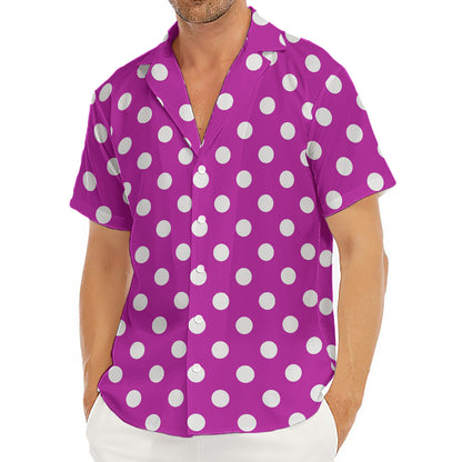 Purple And White Polka Dot Pattern Print Men's Deep V-Neck Shirt