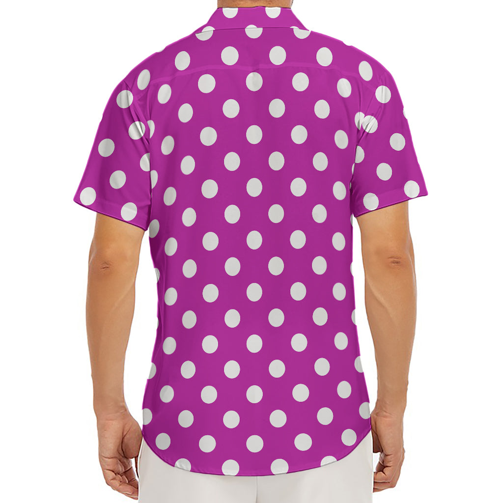 Purple And White Polka Dot Pattern Print Men's Deep V-Neck Shirt