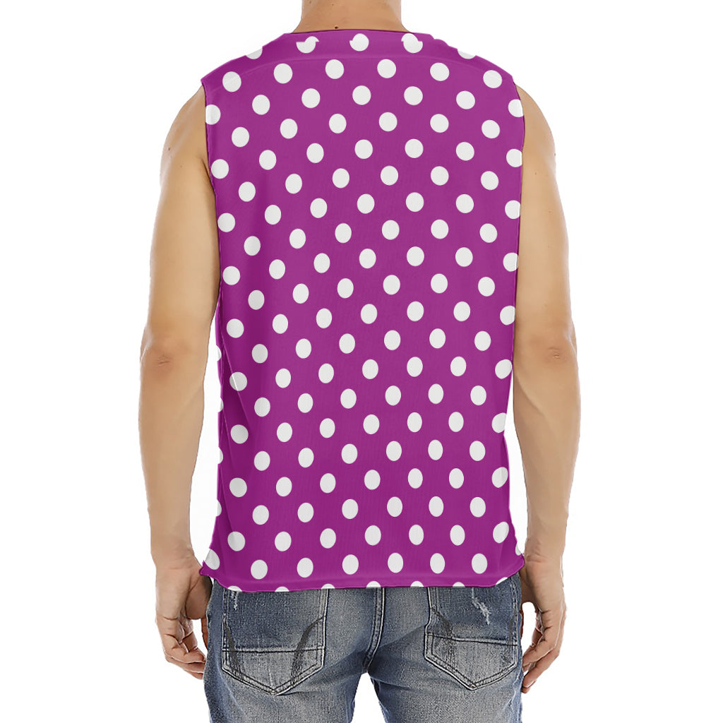 Purple And White Polka Dot Pattern Print Men's Fitness Tank Top