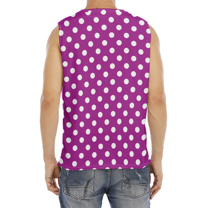 Purple And White Polka Dot Pattern Print Men's Fitness Tank Top