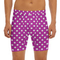 Purple And White Polka Dot Pattern Print Men's Long Boxer Briefs