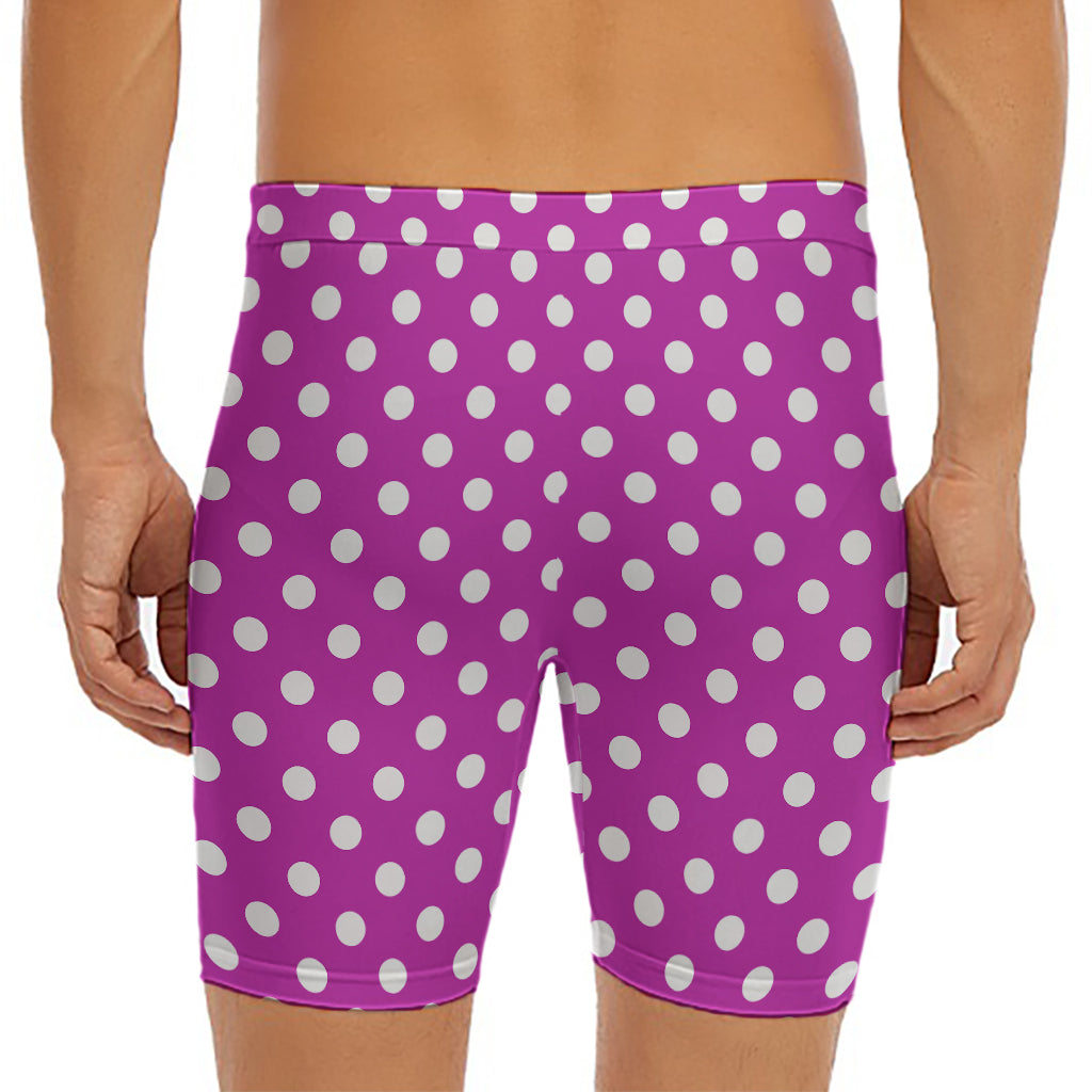 Purple And White Polka Dot Pattern Print Men's Long Boxer Briefs