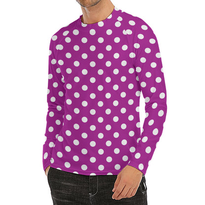 Purple And White Polka Dot Pattern Print Men's Long Sleeve Rash Guard