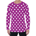 Purple And White Polka Dot Pattern Print Men's Long Sleeve T-Shirt