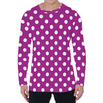 Purple And White Polka Dot Pattern Print Men's Long Sleeve T-Shirt