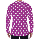 Purple And White Polka Dot Pattern Print Men's Long Sleeve T-Shirt