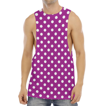 Purple And White Polka Dot Pattern Print Men's Muscle Tank Top