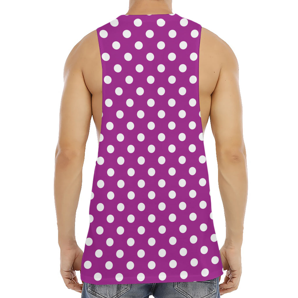 Purple And White Polka Dot Pattern Print Men's Muscle Tank Top
