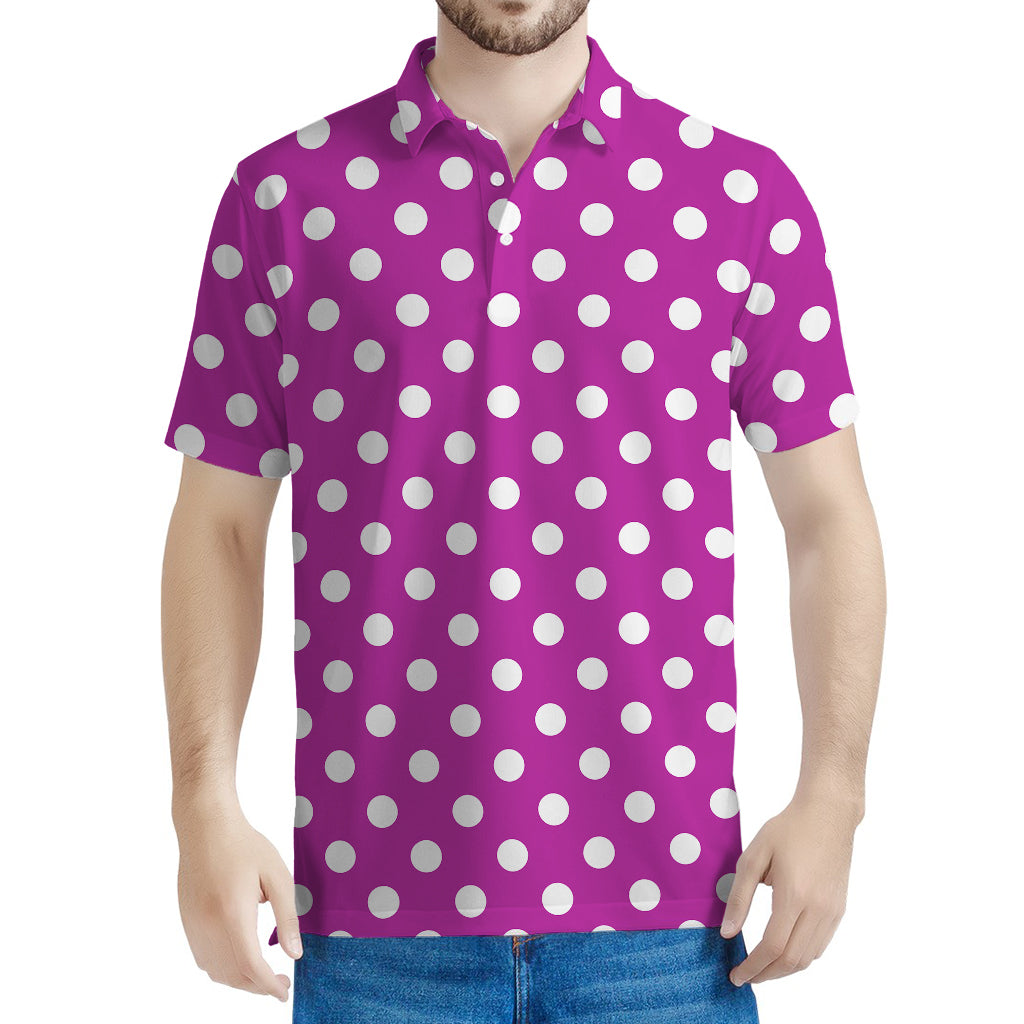 Purple And White Polka Dot Pattern Print Men's Polo Shirt