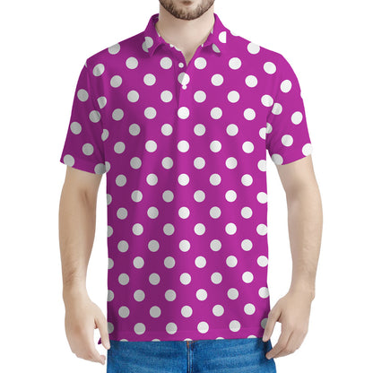 Purple And White Polka Dot Pattern Print Men's Polo Shirt