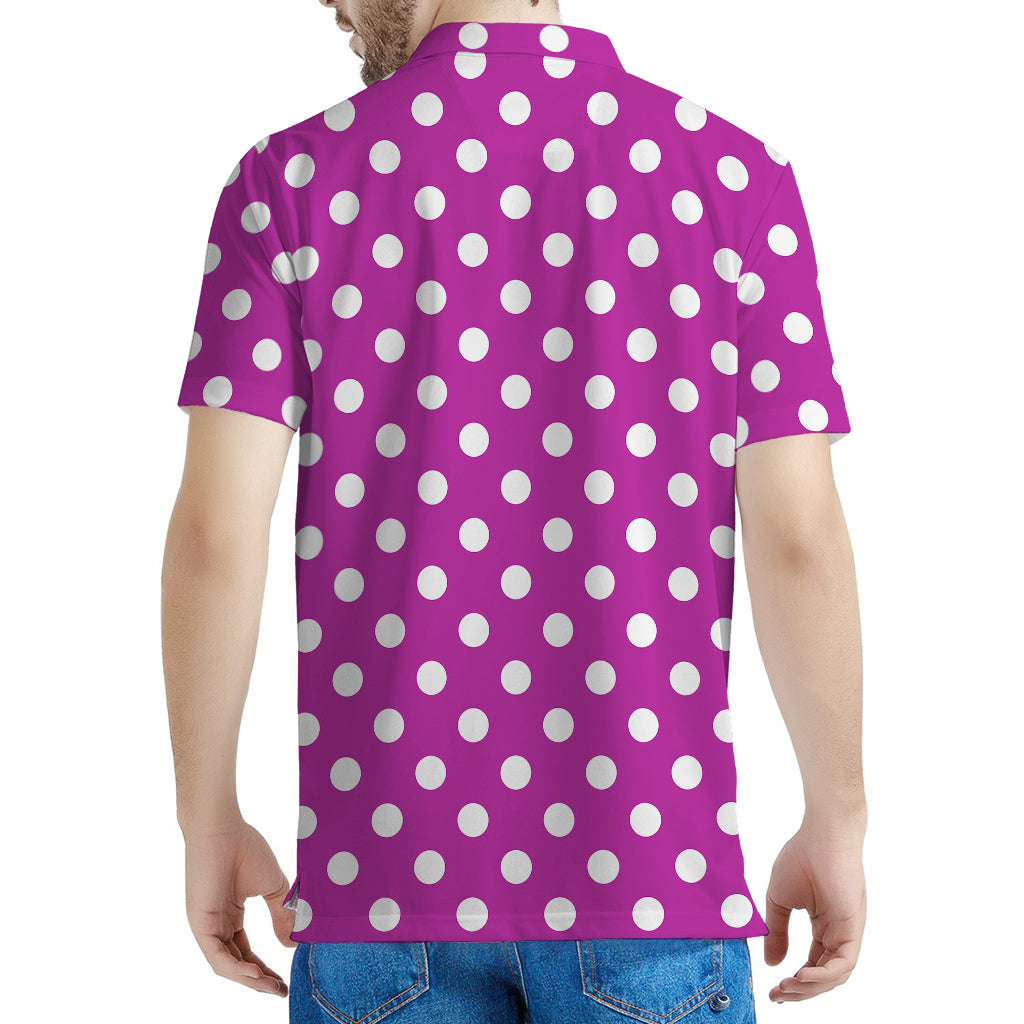 Purple And White Polka Dot Pattern Print Men's Polo Shirt
