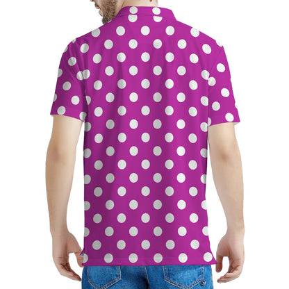 Purple And White Polka Dot Pattern Print Men's Polo Shirt