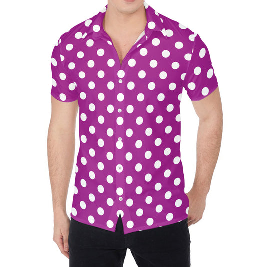 Purple And White Polka Dot Pattern Print Men's Shirt