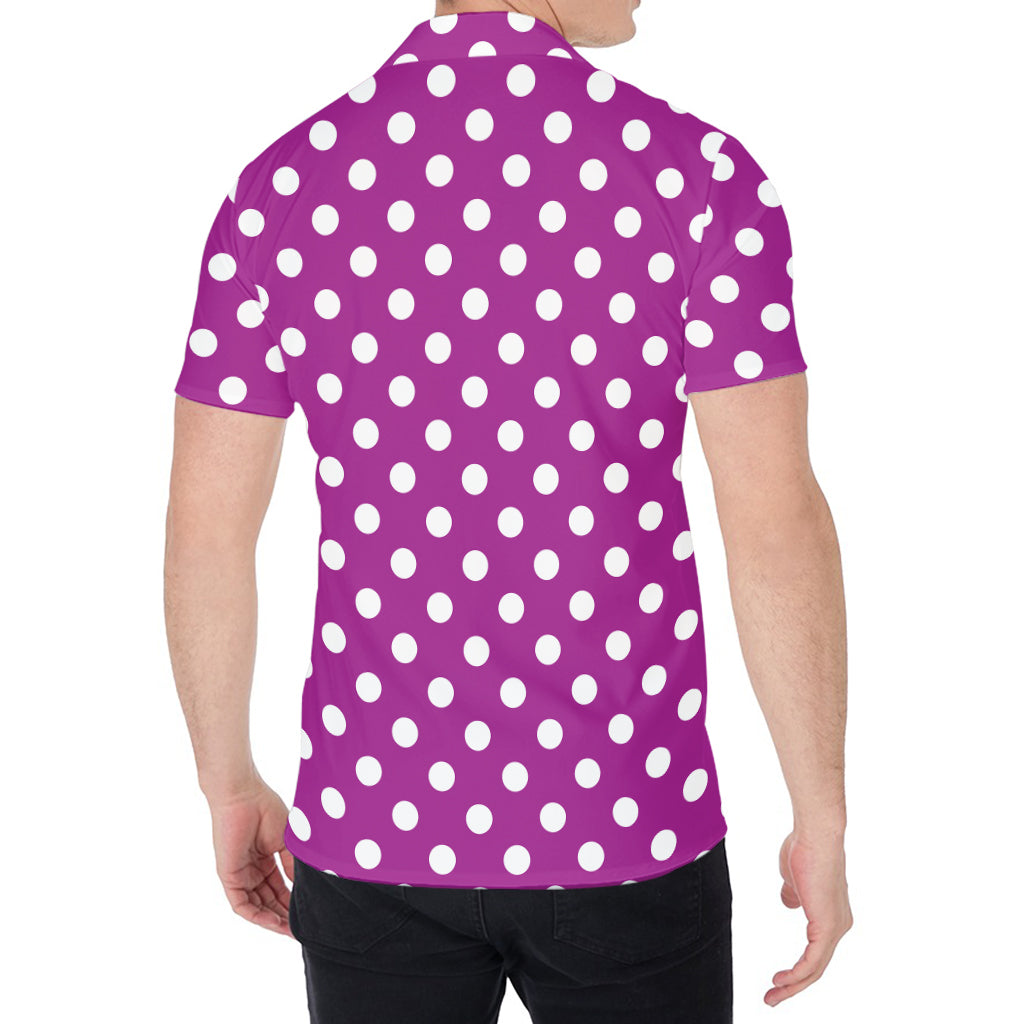 Purple And White Polka Dot Pattern Print Men's Shirt