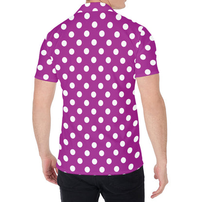 Purple And White Polka Dot Pattern Print Men's Shirt