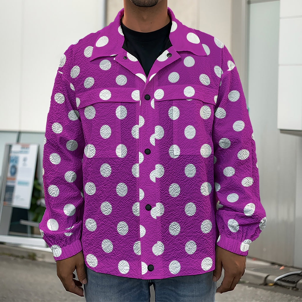 Purple And White Polka Dot Pattern Print Men's Shirt Jacket