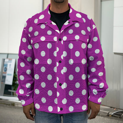Purple And White Polka Dot Pattern Print Men's Shirt Jacket