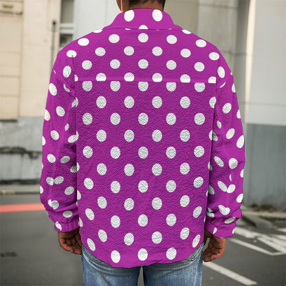 Purple And White Polka Dot Pattern Print Men's Shirt Jacket