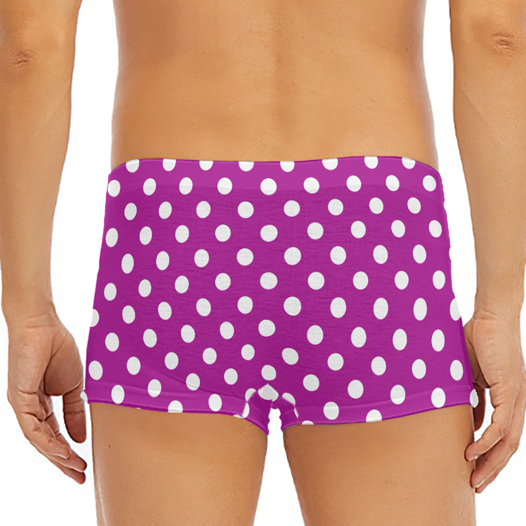 Purple And White Polka Dot Pattern Print Men's Short Boxer Briefs