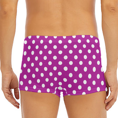 Purple And White Polka Dot Pattern Print Men's Short Boxer Briefs