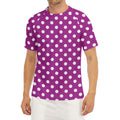 Purple And White Polka Dot Pattern Print Men's Short Sleeve Rash Guard