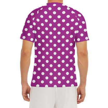 Purple And White Polka Dot Pattern Print Men's Short Sleeve Rash Guard