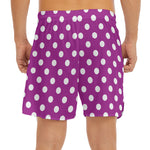 Purple And White Polka Dot Pattern Print Men's Split Running Shorts