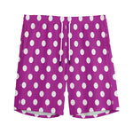 Purple And White Polka Dot Pattern Print Men's Sports Shorts