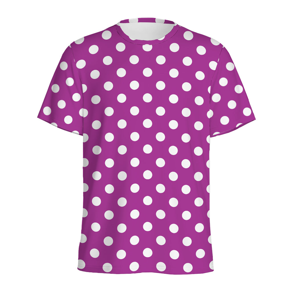 Purple And White Polka Dot Pattern Print Men's Sports T-Shirt