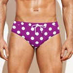 Purple And White Polka Dot Pattern Print Men's Swim Briefs
