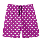 Purple And White Polka Dot Pattern Print Men's Swim Trunks