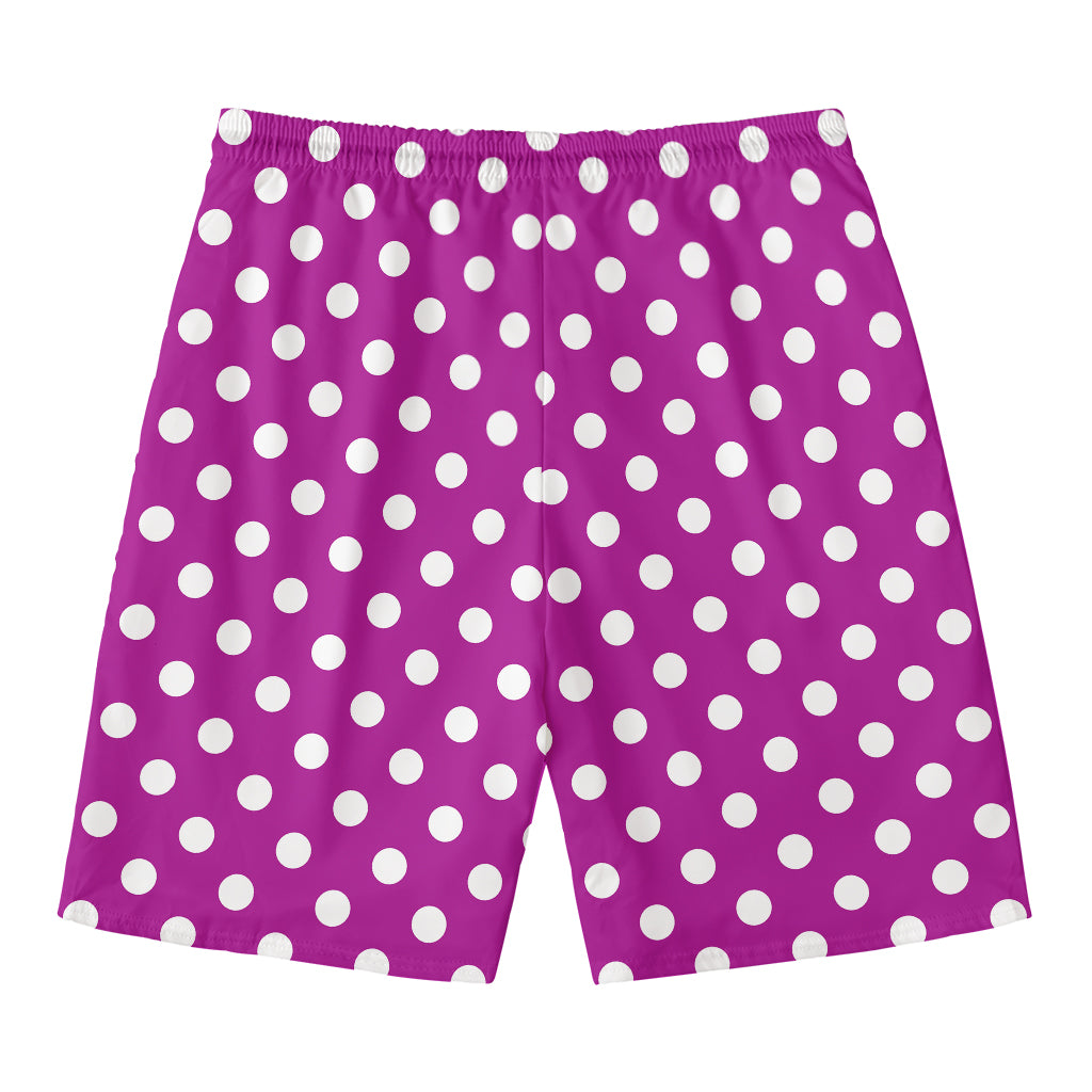 Purple And White Polka Dot Pattern Print Men's Swim Trunks