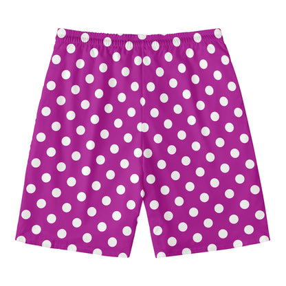 Purple And White Polka Dot Pattern Print Men's Swim Trunks