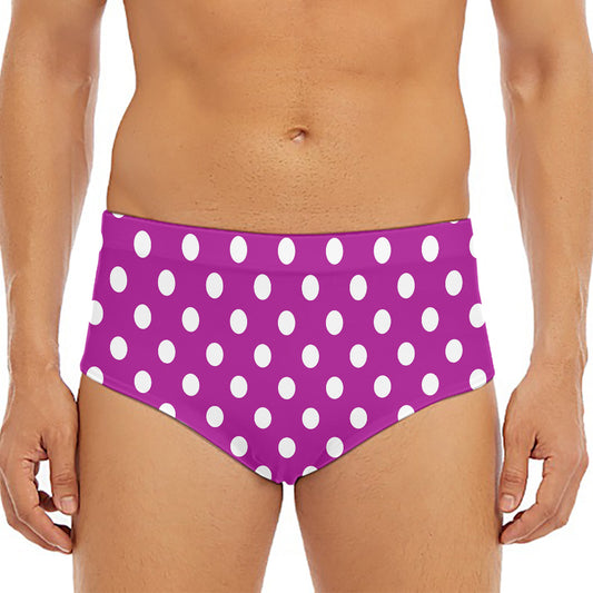 Purple And White Polka Dot Pattern Print Men's Triangle Swim Briefs