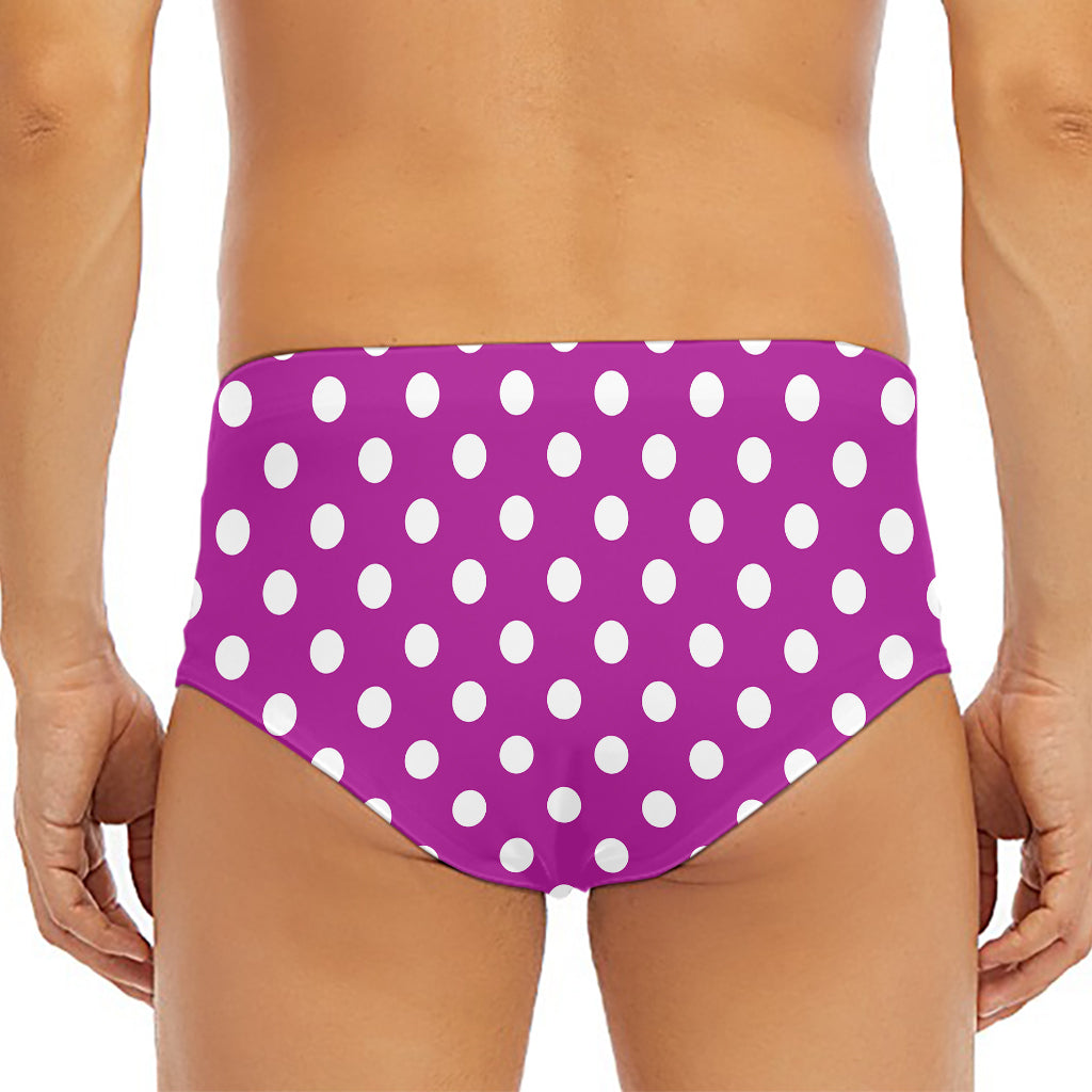 Purple And White Polka Dot Pattern Print Men's Triangle Swim Briefs