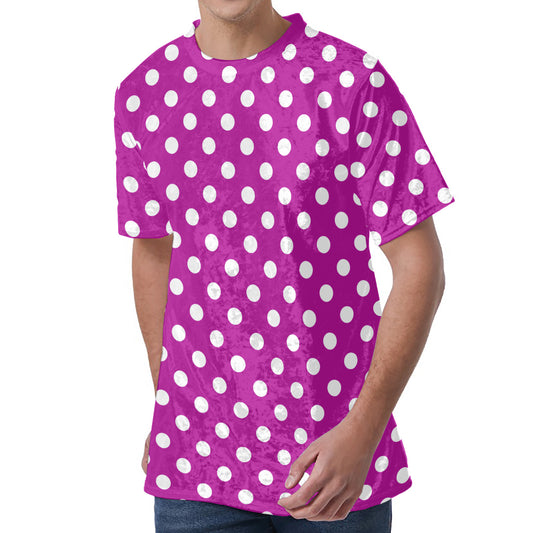 Purple And White Polka Dot Pattern Print Men's Velvet T-Shirt
