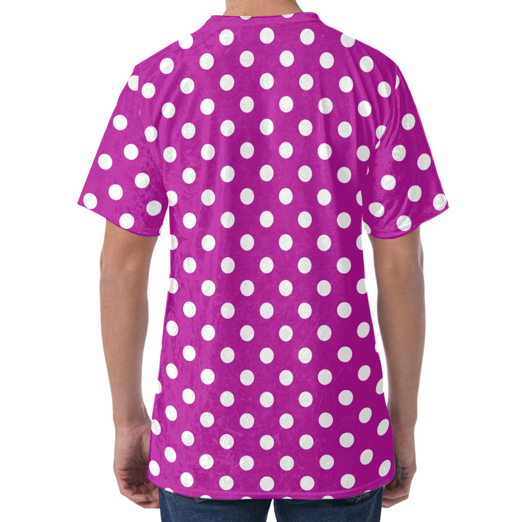 Purple And White Polka Dot Pattern Print Men's Velvet T-Shirt