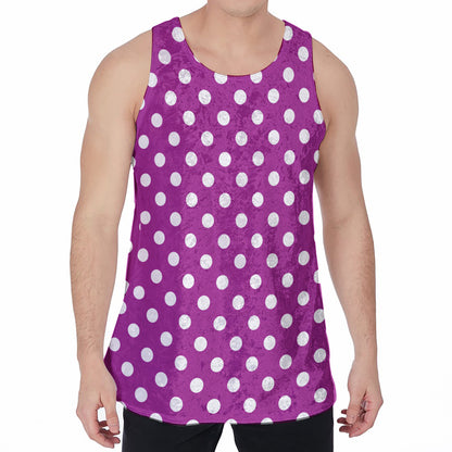 Purple And White Polka Dot Pattern Print Men's Velvet Tank Top