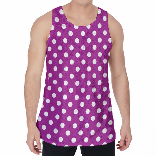 Purple And White Polka Dot Pattern Print Men's Velvet Tank Top