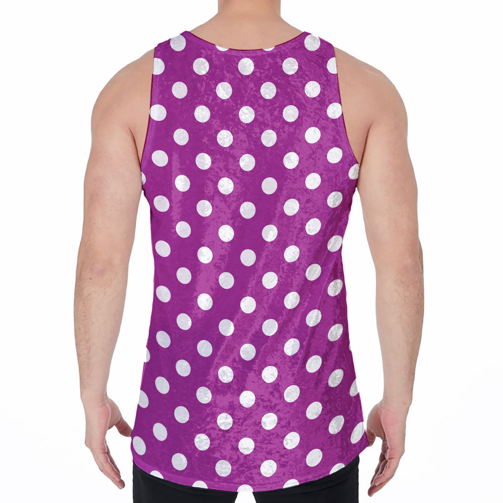 Purple And White Polka Dot Pattern Print Men's Velvet Tank Top