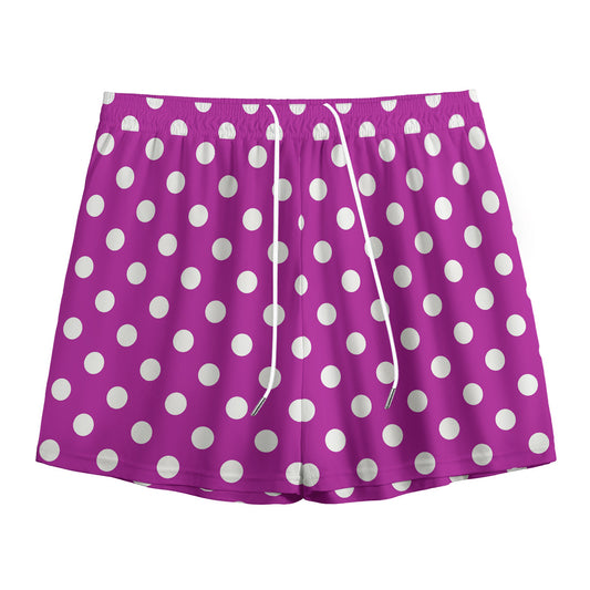 Purple And White Polka Dot Pattern Print Mesh Shorts